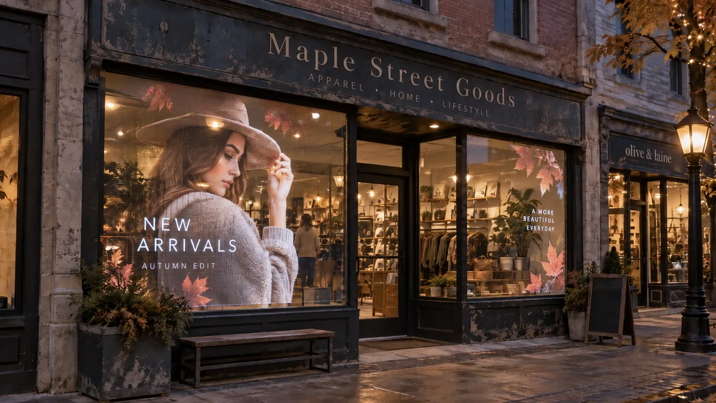 Retail transparent LED storefront concept visualization
