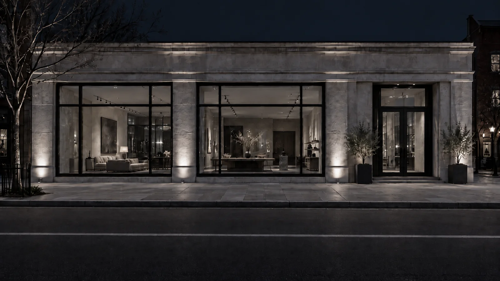 Ordinary storefront before a transparent LED installation