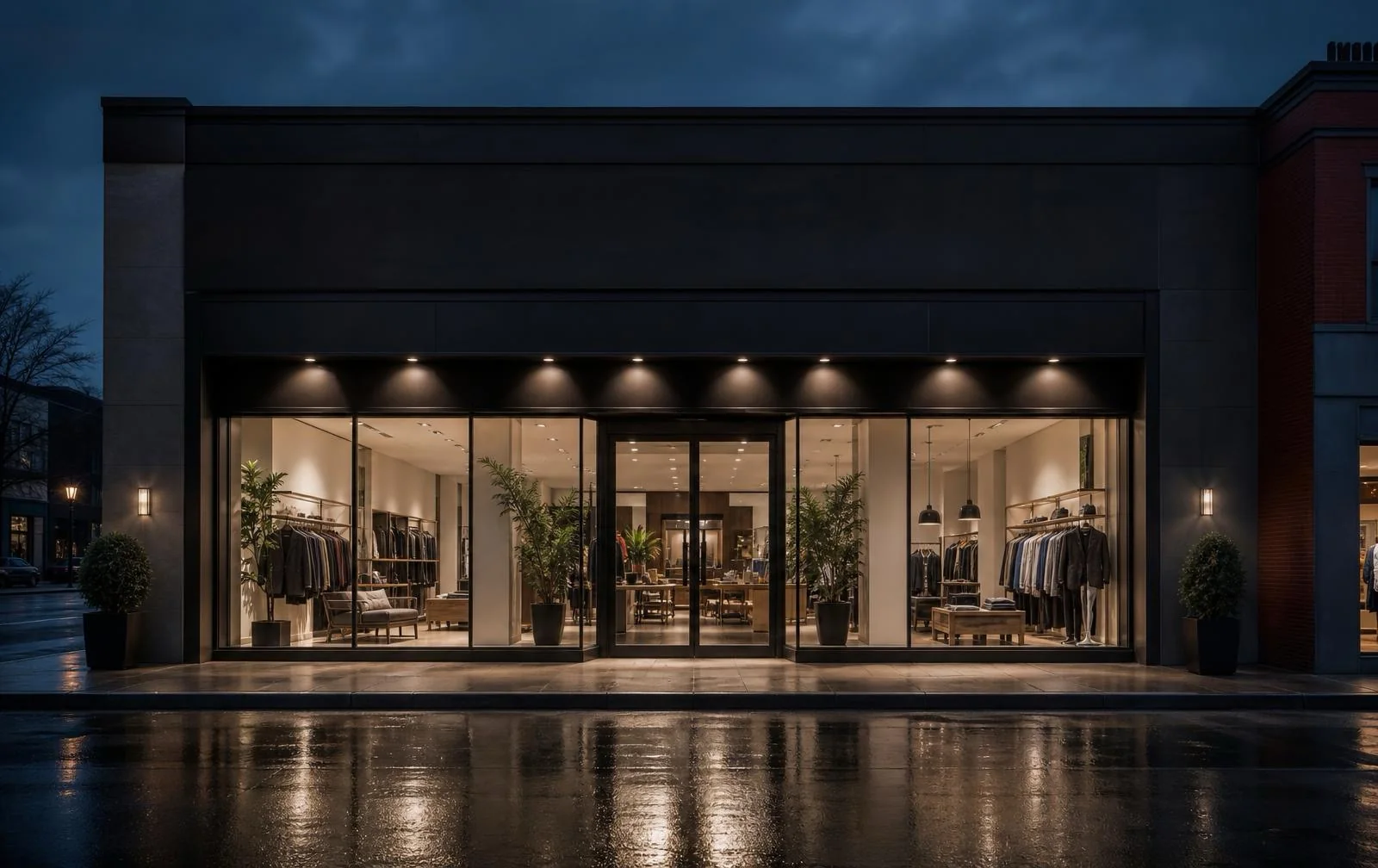 Storefront with the transparent display switched off, interior clearly visible