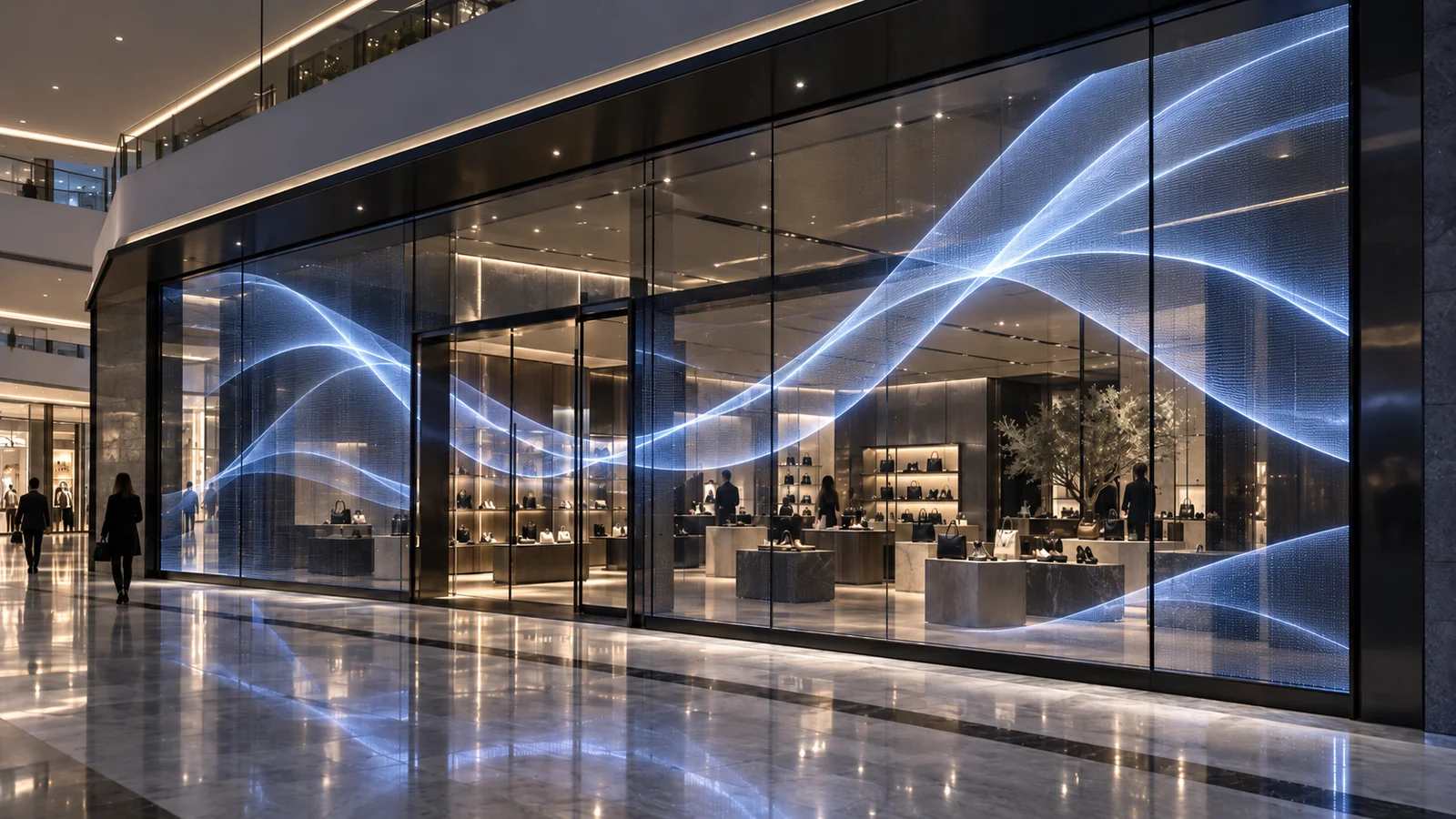 Transparent LED storefront concept visualization