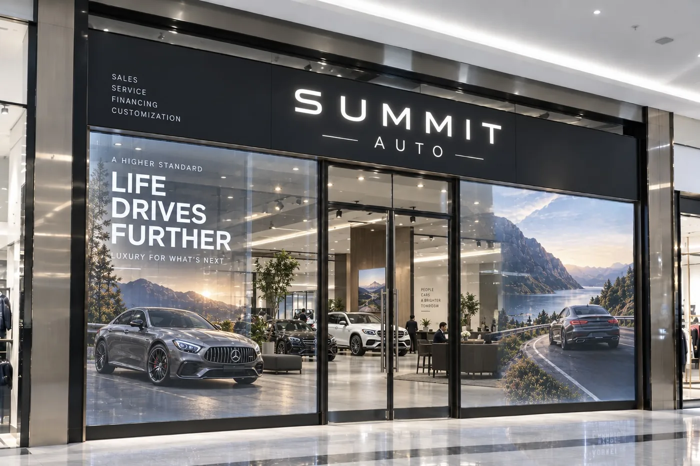 Automotive transparent LED storefront concept visualization